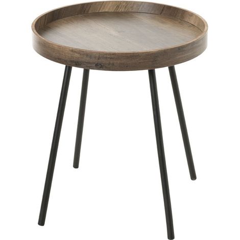 Table d'appoint, Table de salon en bois coloris chêne et métal noir - diamètre 40 x hauteur 45 cm (1/5)