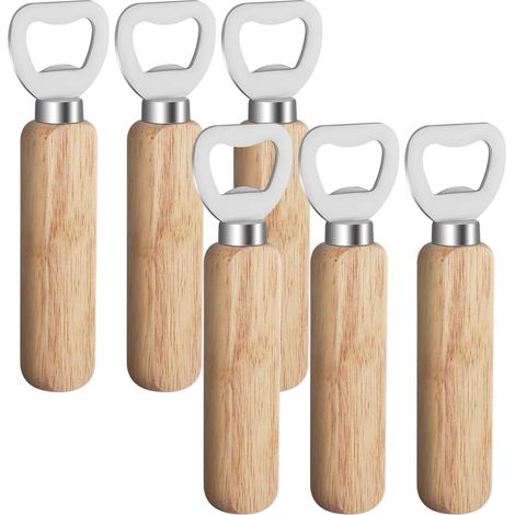 Ouvre-bouteille en acier inoxydable avec manche en bois, personnalisable, idéal pour la cuisine, le bar et le camping (couleur bois).