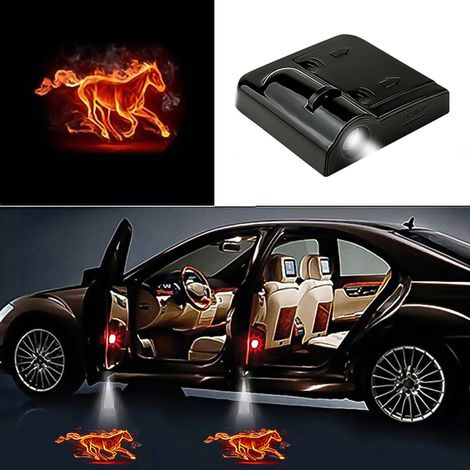 (Cheval rouge) 1 projecteur laser LED universel pour porte, logo de bienvenue, veilleuse fantôme, sans fil, kit d'éclairage de courtoisie pour voiture, accessoires automobiles, éclairage pour véhicule (1/5)