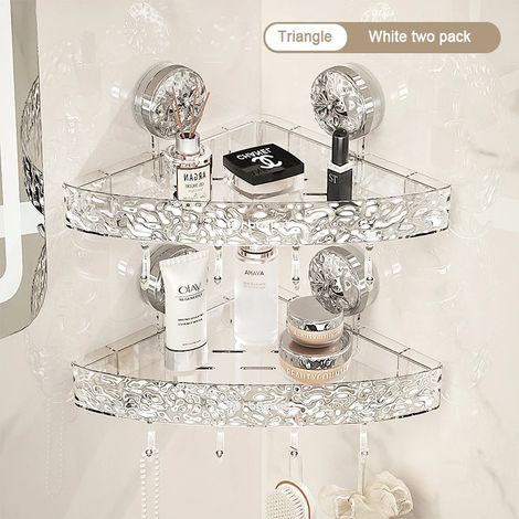 (Mix 8-M) Étagère de rangement de salle de bain transparente et légère, murale, luxueuse, non perforée, à ventouses puissantes. (1/5)