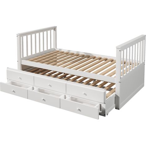 CAIziLit gigogne 90x200 cm en bois massif avec 3 tiroirs, blanc (1/5)