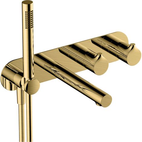 RAK Sorrento Brushed Gold Horizontal Concealed Thermostatic Dual Control Shower Valve with Handset and Bath Spout - RAKSOR3306G (1/2)