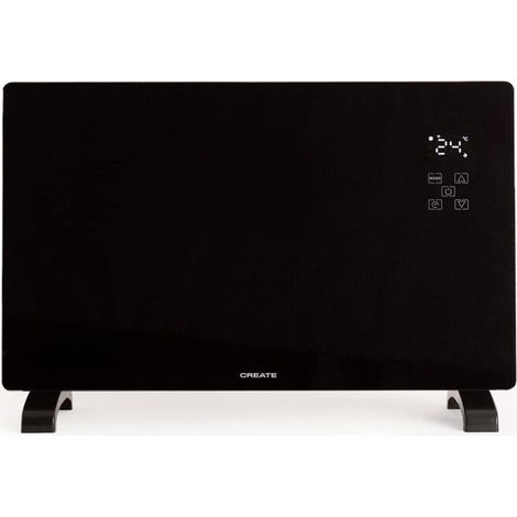 TE/WARM CRYSTAL 2500W / Convecteur électrique en verre Noir/Avec WiFi, puissance réglable, minuterie 24 heures, écran tactile, silencieux, IP24