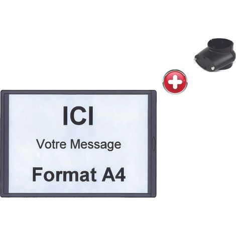 Panneau support d'Information A4 Noir, avec collier de liaison pour tube Ø 50mm - 2030359