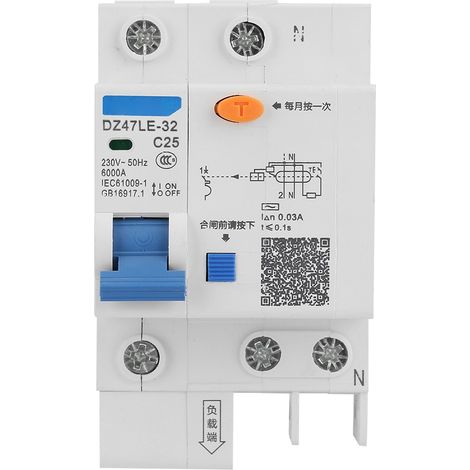 Disjoncteur de courant de Protection contre les fuites DZ47LE 32 1P + N C25 230V 25A