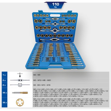 BRILLIANT TOOLS TiN Jeu d'outils de taraudage 110 pcs. - BT101985 (1/5)