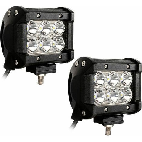 Phares LED Carrés 18 W 12 V / 24 V Étanches IP67 pour Moto, Voiture, ATV et SUV – Feux de Conduite Tout-Terrain Noir (1/5)
