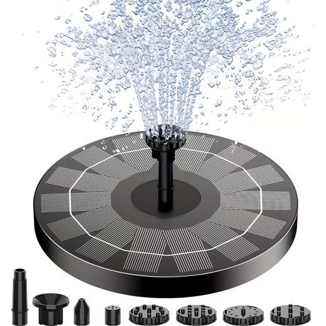Pompe de fontaine solaire IPX8 avec 6 buses, fontaine d'extérieur à énergie solaire pour bac à oiseaux, jardin, étang, piscine et aquarium (1/4)