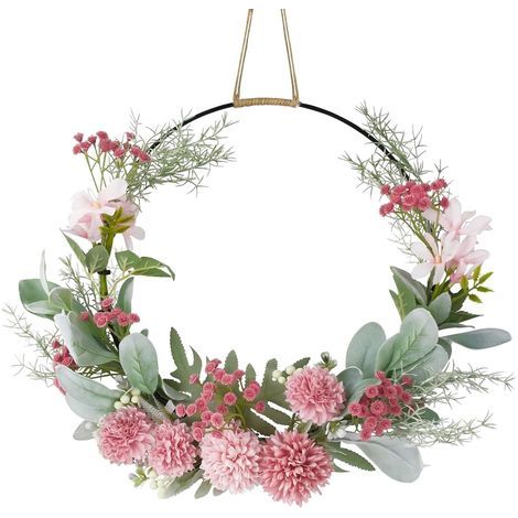 Künstlicher Blumenkranz – Metallring, Wand-/Wohnzimmerdekoration, dauerhafter Blumenstil (1/4)