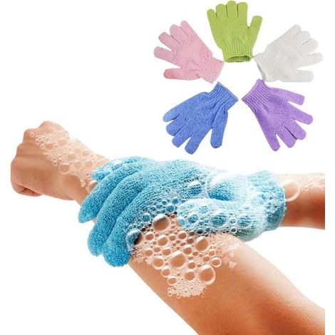 Lot de 5 gants de bain exfoliants pour douche, spa, massage et gommage corporel, élimine les cellules mortes de la peau, doux et (1/4)