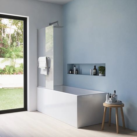 Baignoire murale orientable 80 cm Verre clair 6mm avec traitement anti-calcaire et porte-serviettes - Réversible Mod. Jandia