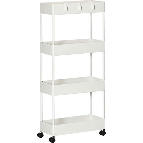 Étagère de cuisine avec chariot roulant à 4 niveaux, support de rangement avec roues et freins, blanc (1/3)