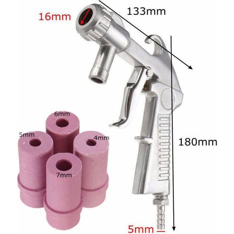 Pistolet de sablage à air comprimé SBC 90-220-350 avec 4 buses céramiques aluminium pour nettoyage et décapage (1/4)