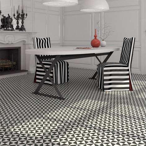 Vives Azulejos Y Gres – Carreaux de ciment 20x20cm noir et blanc satinés – Effet graphique triangles – Pour sol et mur intérieur – Boîte de 1 m2