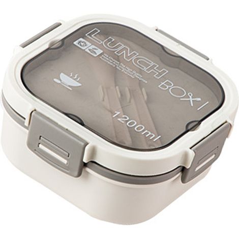 Boîte repas salade 2 étages en plastique micro-ondable, récipient à salade portable pour fruits, alimentation légère dégraissante, pique-nique bureau, blanc, 1200 ml (1/5)