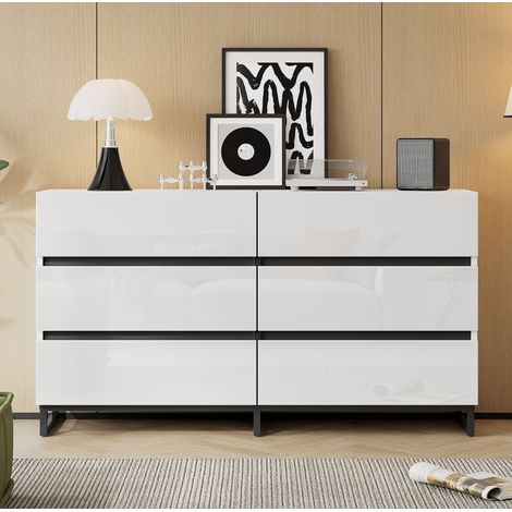 Mobile contenitore da soggiorno 140 x 39,5 x 78,5 cm, 6 cassetti, bianco e nero OKMYHOME (1/5)