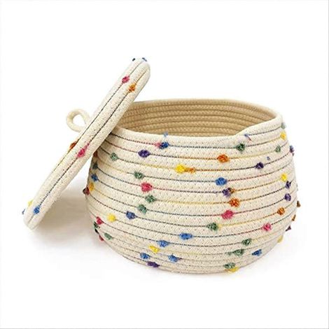 Petit panier en corde avec couvercle, petit panier de rangement rond tressé avec couvercle (1/5)
