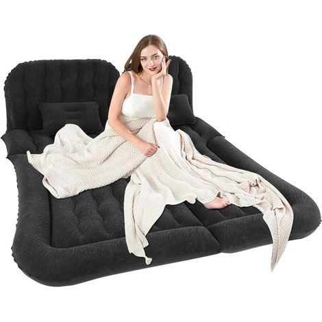 Jeffergarden Matelas de Voyage Gonflable Multifonction 2-en-1 Coussin de Repos de Sommeil -DOUx Flocage en PVC pour Voiture SUVNoir-DOU