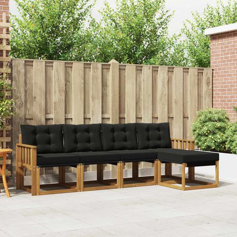 Outdoor-Sofagarnitur mit Kissen 5 pcs Natürlich und Schwarz (1/5)