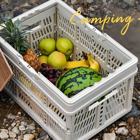 Boîte de rangement pour le camping, organisateur de camping, boîte de rangement pour coffre de voiture, organisateur familial grande capacité, boîte de pique-nique pliable, panier de camping, gris et (1/5)