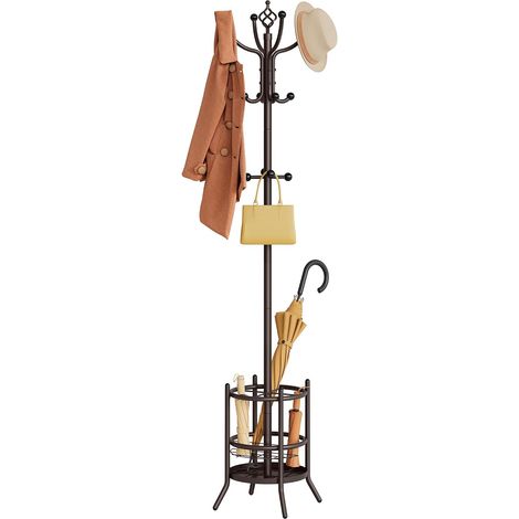 Porte-manteau avec support parapluie, Porte-manteau en forme d'arbre autoportant avec 16 crochets, Porte-manteaux pour salon, chambre à coucher, bureau, Marron (1/5)