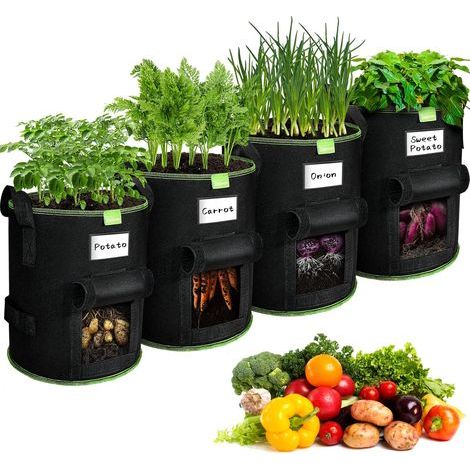 Set of 4 x 40L Grow Bags, Non-woven Fabric with Window and Handles, For Potatoes and Vegetables (1/5)