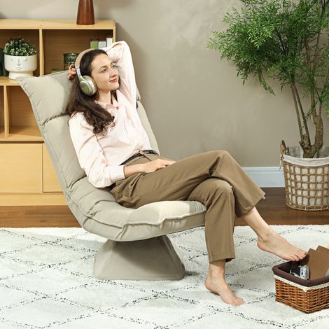 Fauteuil inclinable en velours camel, siège rotatif 360°, dossier ajustable 5 positions, 70x62x95 cm, chaise lounge réglable.
