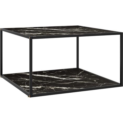 Mesa de centro negra con vidrio de mármol negro 90x90x50 cm vidaXL