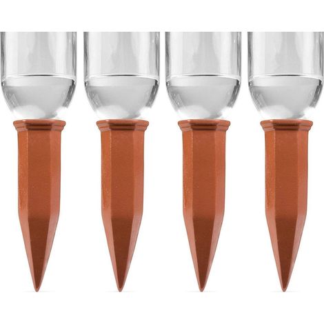 Lot de 4 bâtonnets d'arrosage automatique en céramique pour plantes avec goutteurs en terre cuite pour pots de fleurs couleur brun rougeâtre (1/5)