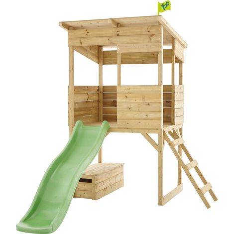 Tp Toys – Cabane de jardin pour enfant en bois FSC avec toboggan 175 cm – Hauteur 205 cm – Surface 4,02 m² – Traitement Autoclave III