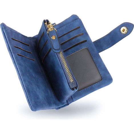 Portefeuille court en cuir souple à fentes multi-cartes de grande capacité (bleu)