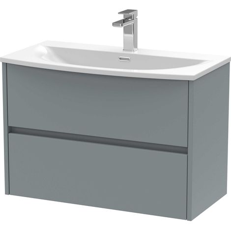 Nuie Havana Matt Coastal Grey 800mm Wall Hung 2 Drawer Vanity Unit and Curved Ceramic Basin - HAV2306G (1/4)