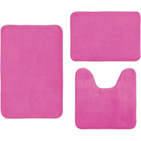 Tapis de salle de bain absorbant antidérapant en velours corail Kiplyki (lot de 3) (1/3)