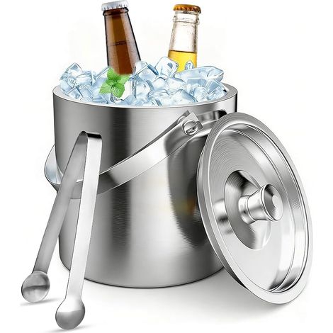 Seau à Glace 1.6L Seau a Glacon Isotherme Double paroi Seau à glaçons en Acier Inoxydable Baril de Glace avec Couvercle et Pinces Seau à Champagne pour Bouteille Anniversaires Fêtes Bar (1/5)