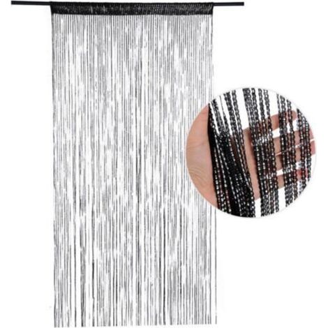 [JAMAIS UTILISÉ] Moustiquaire de porte 100 x 200 cm, rideau de chambre, rideau de porte, rideau de séparation, rideau suspendu à pompons (noir) (1/4)