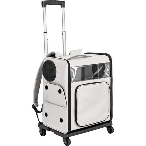 Sac de transport pour chat 2 en 1 à roulettes - 34x28x43 cm, gris - Pliable, extensible, ventilé et soutien lombaire - Pour voyage, véto, voiture - Design respirant (1/5)