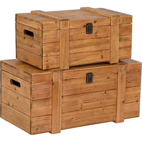 Baul Set 2 Madera 60X32X28,5 Natural Marron MB203081 (1/5)