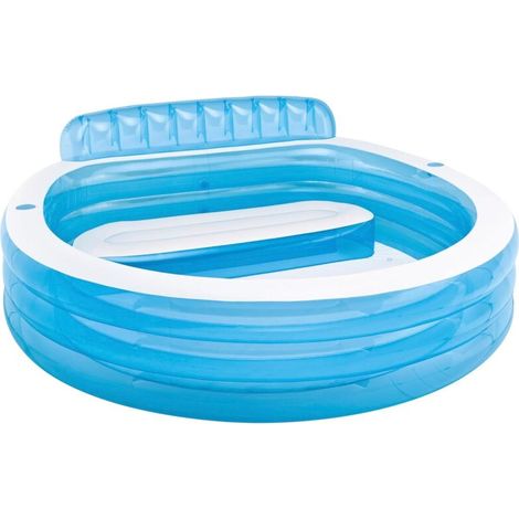 aufblasbarer blauer Familienpool, 229 x 218 x 76 cm, für Erwachsene und Kinder, rund mit Rückenlehne, geeignet für Garten, Terrasse, Balkon und Sommerpartys (1/4)