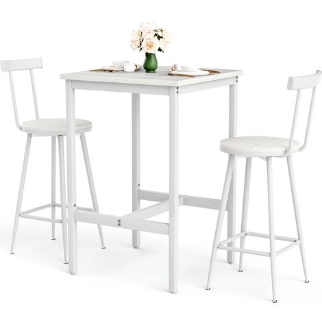 Ensemble table de bar et tabourets, table à manger avec deux chaises avec repose-pieds, structure en métal, ensemble table de bar style industriel, adapté pour salle à manger, salon etc., blanc. 60cm6