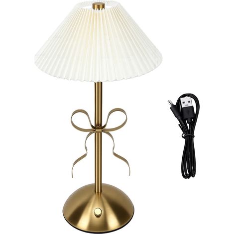 Lampe de chevet moderne rechargeable USB à intensité variable avec tissu plissé décoratif, idéale pour la lecture, le travail et la détente. (1/5)