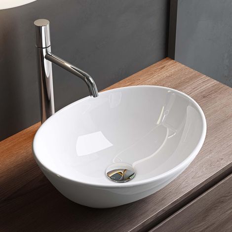 Mai & Mai lave main évier vasque 42x34x14,5 cm en céramique blanc ovale sans perçage pour robinet lavabo sans trop-plein à poser BR205