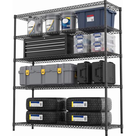 Étagère en métal à 5 niveaux pour charges lourdes jusqu'à 1498,2 kg - Étagère de rangement extra solide pour garage, atelier, cave, entrepôt, espace commercial et débarras, noir foncé, 45 x 150 (1/5)