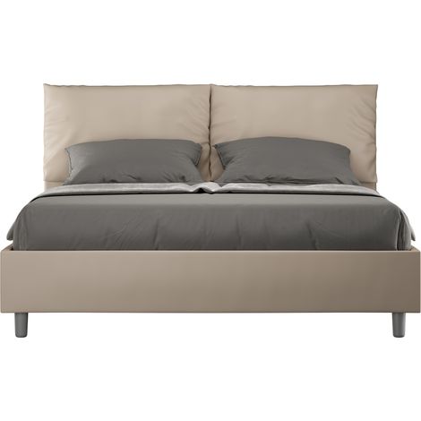 Cama doble container 160x190 cabecero con cojines Antea M Color: Beige - Versión: Con caja de almacenaje (1/5)