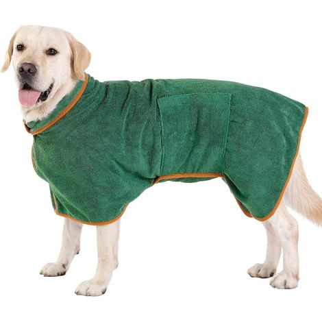 Peignoir pour chien en microfibre ultra-absorbante, serviette de bain pour chien à séchage rapide, peignoir pour chiens moyens et grands (vert, L) (1/5)