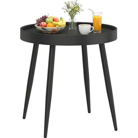 Outsunny Round Garden Table, Outdoor Coffee Side Table with Plastic Top