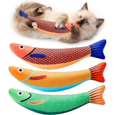 Katzenspielzeug Fisch - 3 Stück - Katzenminze mit Knistergeräusch, weich und langlebig, interaktives Spielzeug für Kätzchen, geeignet für Indoor-Aktivitäten mit Katzen. (1/5)