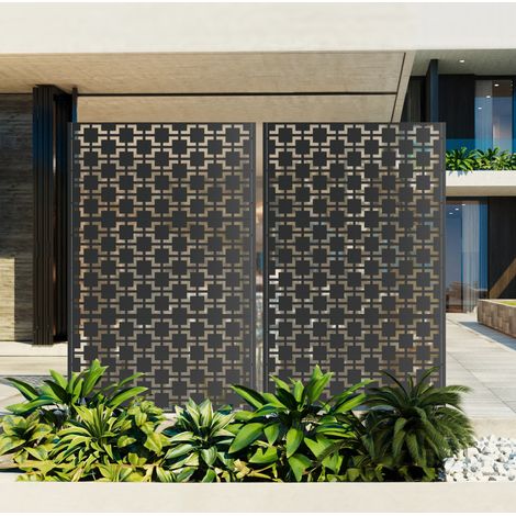 Paravento da esterno 116x40x183 cm in acciaio zincato nero con base stabile, per giardino – MEUBLIV (1/5)