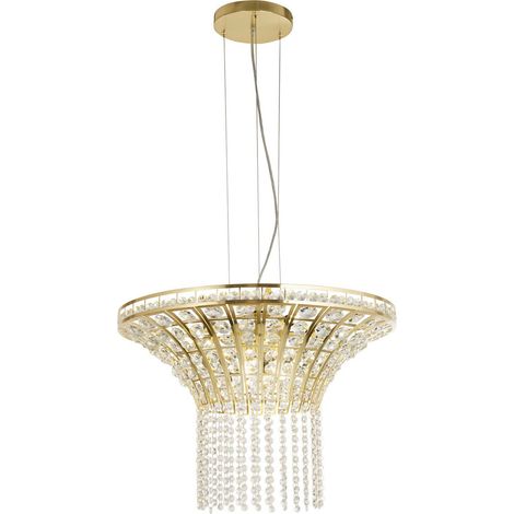 Searchlight Gemma Luminaire suspendu rond à 8 ampoules, laiton satiné, cristal transparent (1/2)