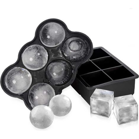 Moule à glaçons en silicone (lot de 2) - 6 gros glaçons et boules de glace (1/5)