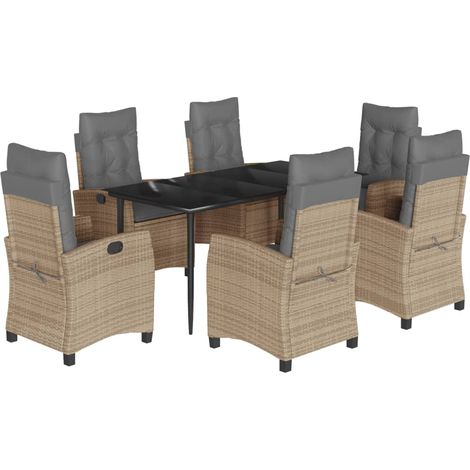 Maison Exclusive - 7-tlg. Garten-Essgruppe mit Kissen Beigemischu